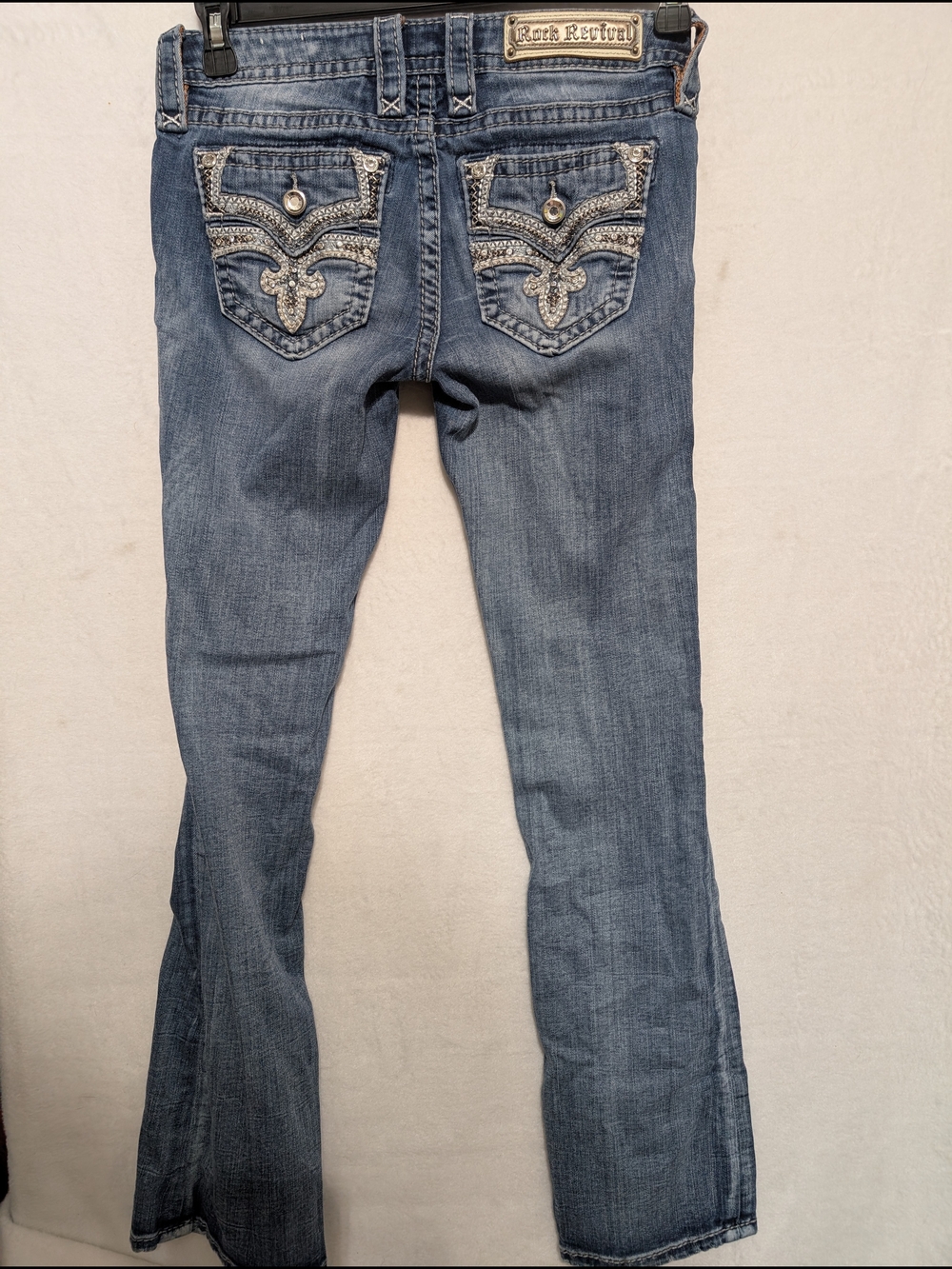 Rock Revival Blue Embellished Back-Pocket Flare Jeans Size 25